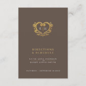 Gouden hart monogram bruiloft routebeschrijving sc informatiekaartje (Voorkant)