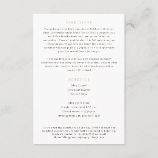 Gouden hart monogram bruiloft routebeschrijving sc informatiekaartje (Achterkant)