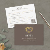 Gouden hart monogram bruine maaltijd optie bruilof RSVP kaartje