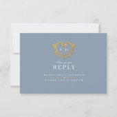 Gouden hart monogram grijze maaltijd optie bruilof RSVP kaartje (Voorkant)