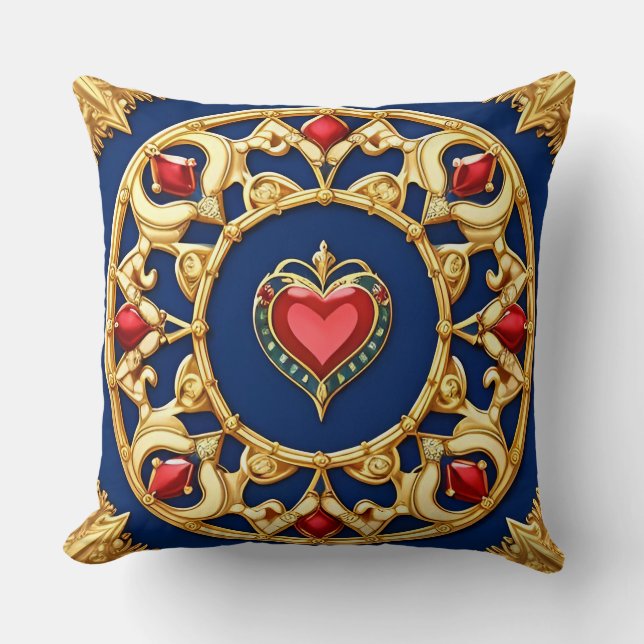 Gouden Hart Motief Met Weelderig Ontwerp Kussen (Voorkant)