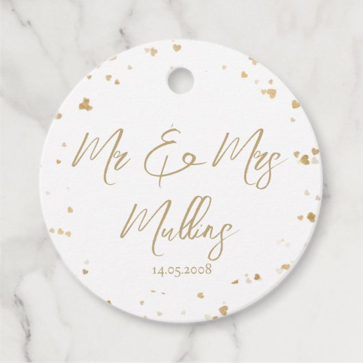 Gouden Hart “Mr & Mrs” Trouwen Bedankjes Labels (Voorkant)