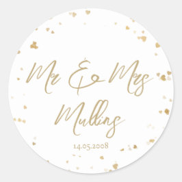 Gouden Hart “Mr & Mrs” Trouwset Ronde Sticker