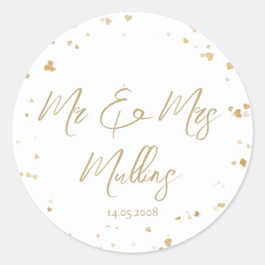 Gouden Hart “Mr & Mrs” Trouwset Ronde Sticker (Voorkant)