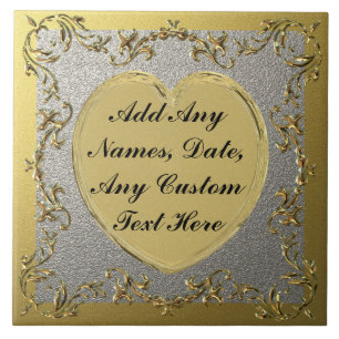 Gouden Hart Op Decoratieve Gouden & Zilveren Grens Tegeltje