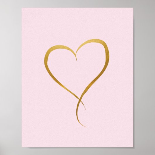 Gouden Hart op Roze achtergrond - Kunstprint Poster (Voorkant)