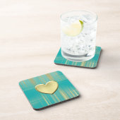 Gouden Hart op Turquoise Plaid Drankjes Onderzetter (Rechterzijde)