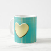 Gouden Hart op Turquoise Plaid Koffiemok (Voorkant links)