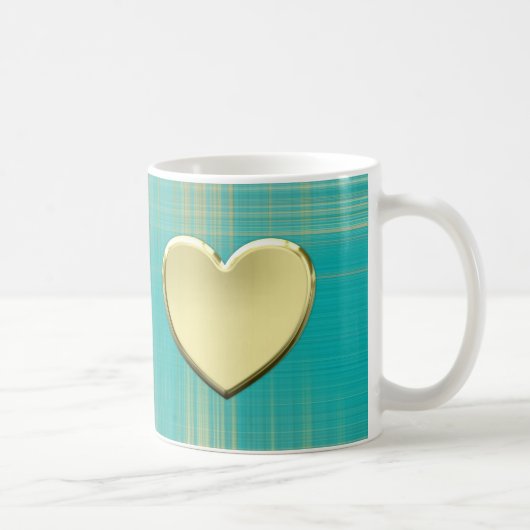 Gouden Hart op Turquoise Plaid Koffiemok (Rechts)