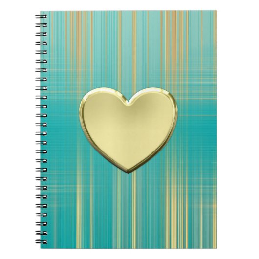 Gouden Hart op Turquoise Plaid Notitieboek (Voorkant)
