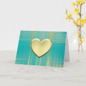Gouden Hart op Turquoise Schotse ruit Kaart (Gele Bloem)