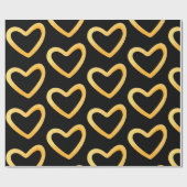 Gouden Hart Op Zwarte Achtergrond Inpakpapier (Vlak)
