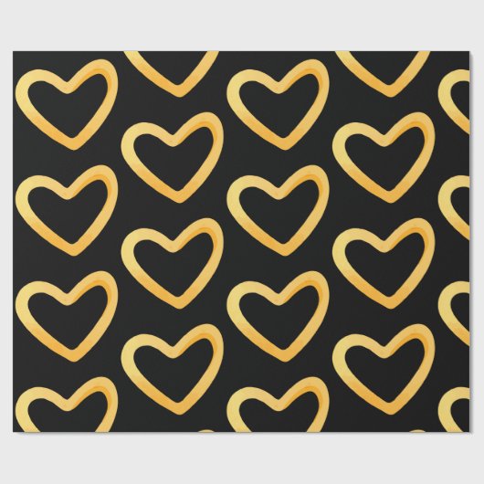 Gouden Hart Op Zwarte Achtergrond Inpakpapier (Vlak)