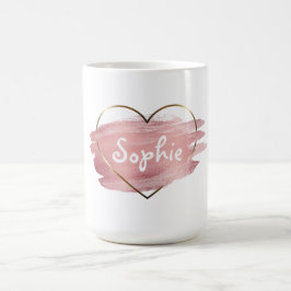 Gouden hart pastel roze aquarelle gepersonaliseerd koffiemok
