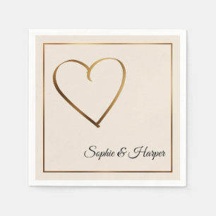 Gouden Hart & Rand met Namen op Cream Servet