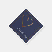 Gouden Hart & Rand met Namen op Navy Blue Servet (Hoek)