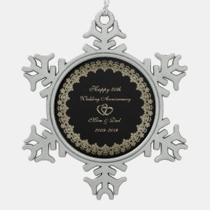 Gouden Hart Ringen 50ste Huwelijksverjaardag Tin Sneeuwvlok Ornament