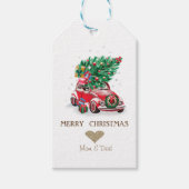 Gouden Hart, Rode Auto Pine Tree Kerstmis Cadeaulabel (Voorkant)