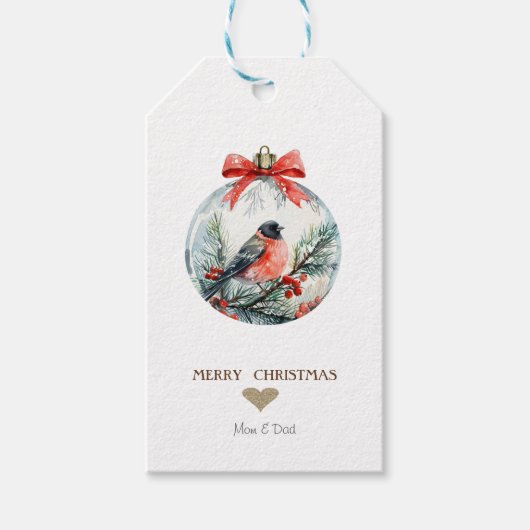 Gouden Hart,Rode Kardinaal Bal Kerst Cadeaulabel (Voorkant)