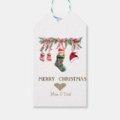 Gouden Hart, Rode Kerstman Baby Kerst Kledinglijn Cadeaulabel (Voorkant)