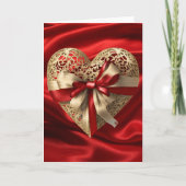 Gouden Hart Rode Lint Valentijnsdag Hart Kaart (Voorkant)