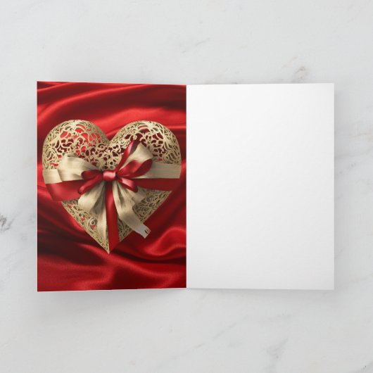 Gouden Hart Rode Lint Valentijnsdag Hart Kaart (Binnen)