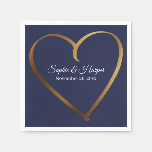 Gouden Hart Rond Details, op Navy Blue Servet (Voorkant)