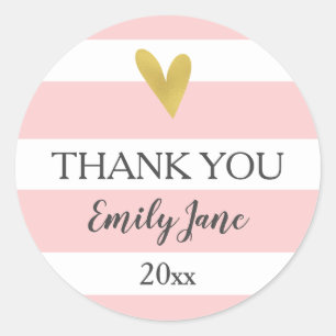 Gouden Hart Roze Wit Strepen Baby shower Stickers