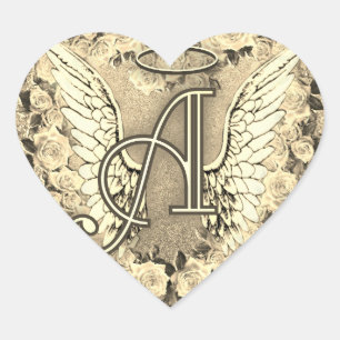 Gouden Hart Rozen Angel Wings Monogram Hart Sticker