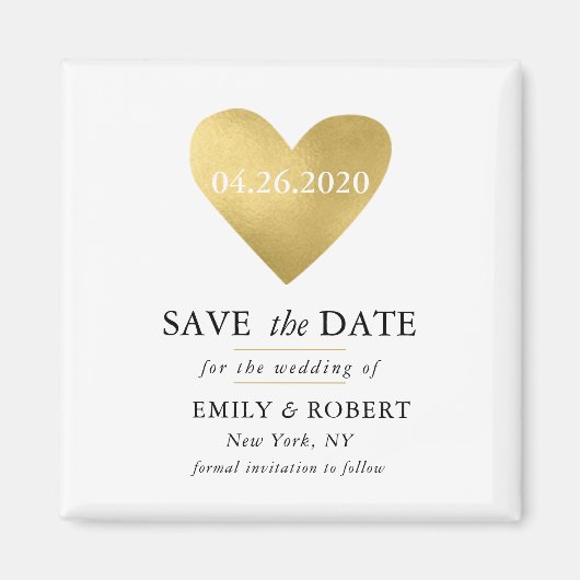 Gouden Hart Save the Date Bruiloft Magnet (Voorkant)