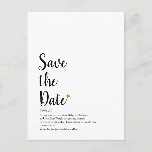 Gouden Hart Script Bewaar de Datum Definitie Aankondigingskaart (Voorkant)