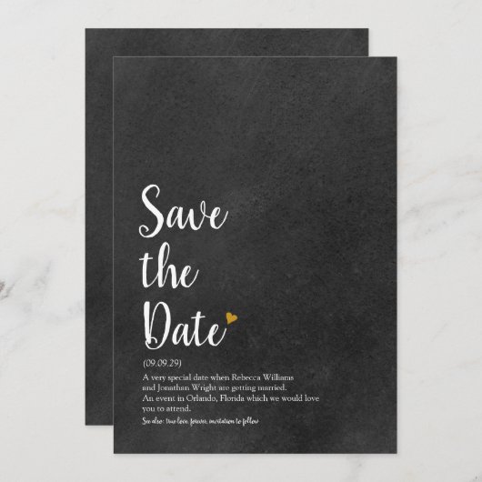Gouden Hart Script Bewaar de datum Definitie Save The Date (Voorkant / Achterkant)