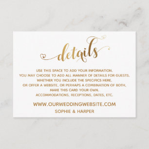Gouden Hart Script, Diamanten Details op Wit Informatiekaartje