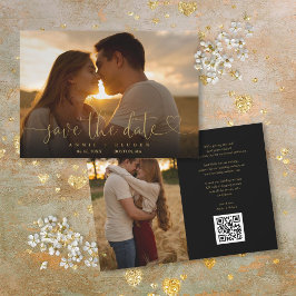 Gouden Hart Script Foto Bruiloft QR Code Save The Date