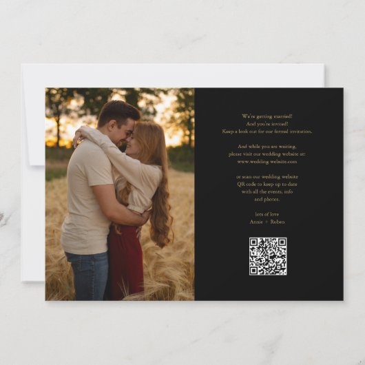 Gouden Hart Script Foto Huwelijk QR Code Save The Date (Achterkant)