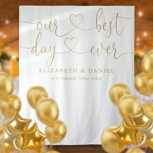Gouden Hart Script Huwelijksfotobackdrop voor de B Wandkleed