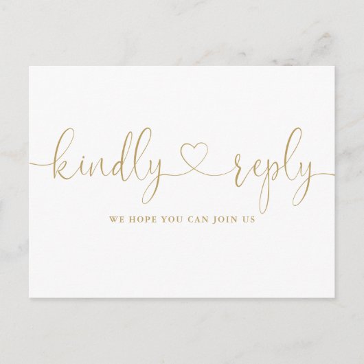 Gouden Hart Script Liedverzoek RSVP Uitnodiging Briefkaart (Voorkant)