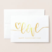 Gouden Hart Script Liefde Gelukkig Valentijnsdag F Folie Kaarten (Voorkant met envelop)