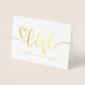 Gouden Hart Script Liefde Gelukkig Valentijnsdag F Folie Kaarten (Voorkant)