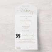 Gouden Hart Script Moderne QR Code Bruiloft All In One Uitnodiging (Binnen)