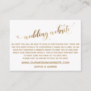 Gouden Hart Script op Witte Trouwwebsite Informatiekaartje