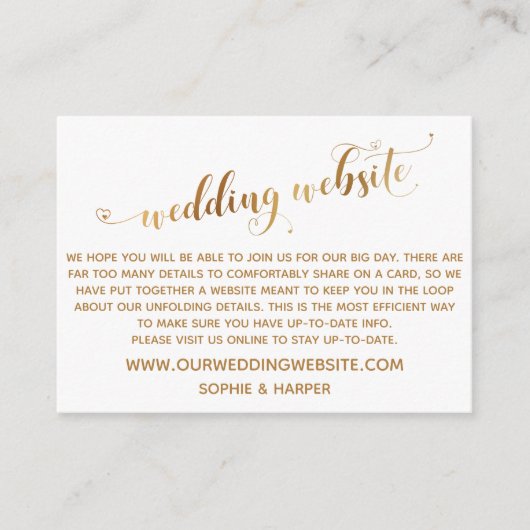 Gouden Hart Script op Witte Trouwwebsite Informatiekaartje (Voorkant)