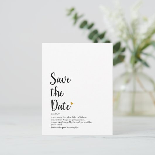 Gouden Hart Script Save the Date Definitie Aankondigingskaart (Staand voorkant)