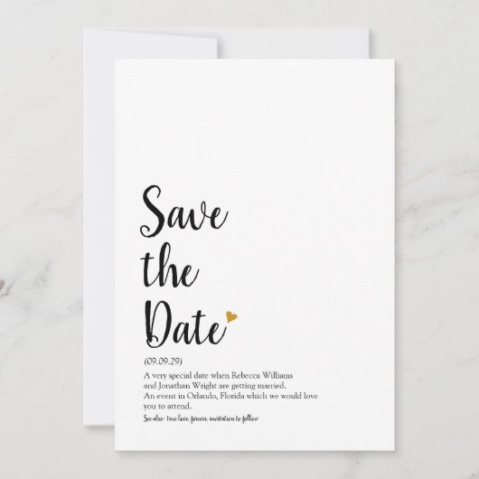 Gouden Hart Script Sla de Datum Op Definitie Save The Date (Voorkant)