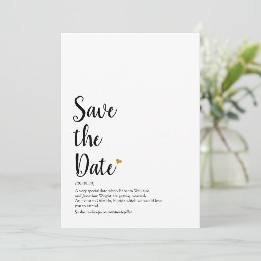 Gouden Hart Script Sla de Datum Op Definitie Save The Date (Staand voorkant)
