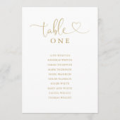 Gouden Hart Script Tafel Nummer Zitplaatskaart Kaart (Achterkant)