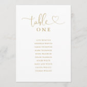 Gouden Hart Script Tafel Nummer Zitplaatskaart Kaart (Voorkant)