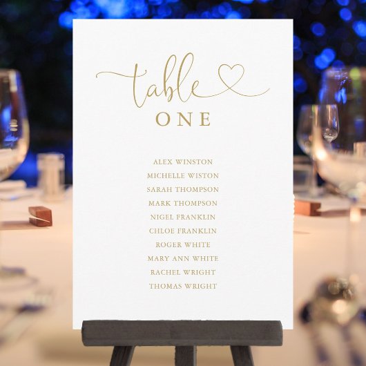Gouden Hart Script Tafelnummer Zitplaatskaart