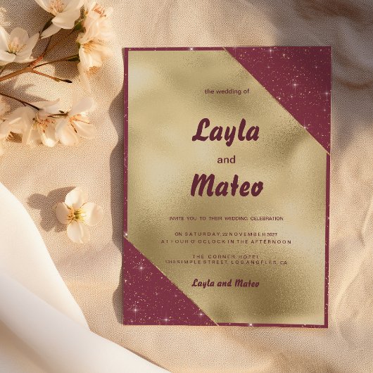 Gouden hart sparkle bordeaux glitter Trouwen Kaart