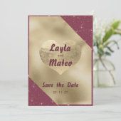 Gouden hart sparkle bordeauxrood glitter Save the  Kaart (Staand voorkant)